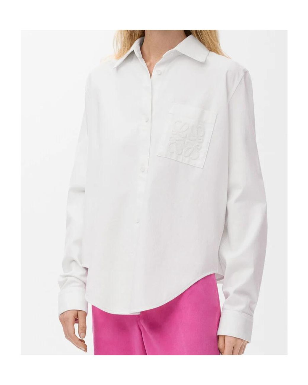 Loewe White Anagram Crochet Embroidered Shirt