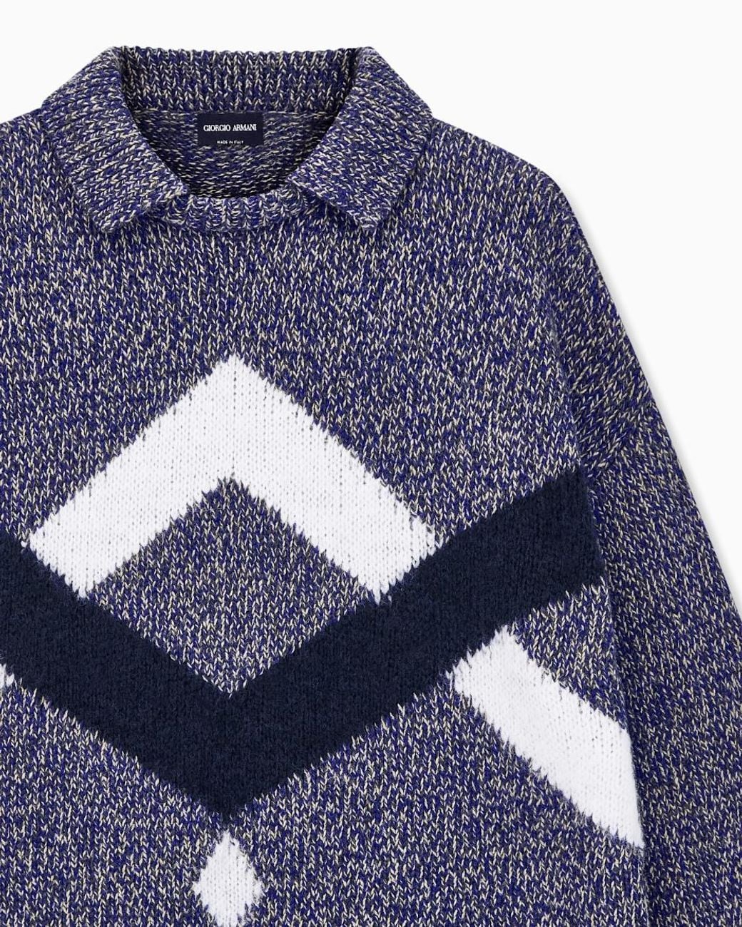 Giorgio Armani Blue Chevron Knit Sweater for men