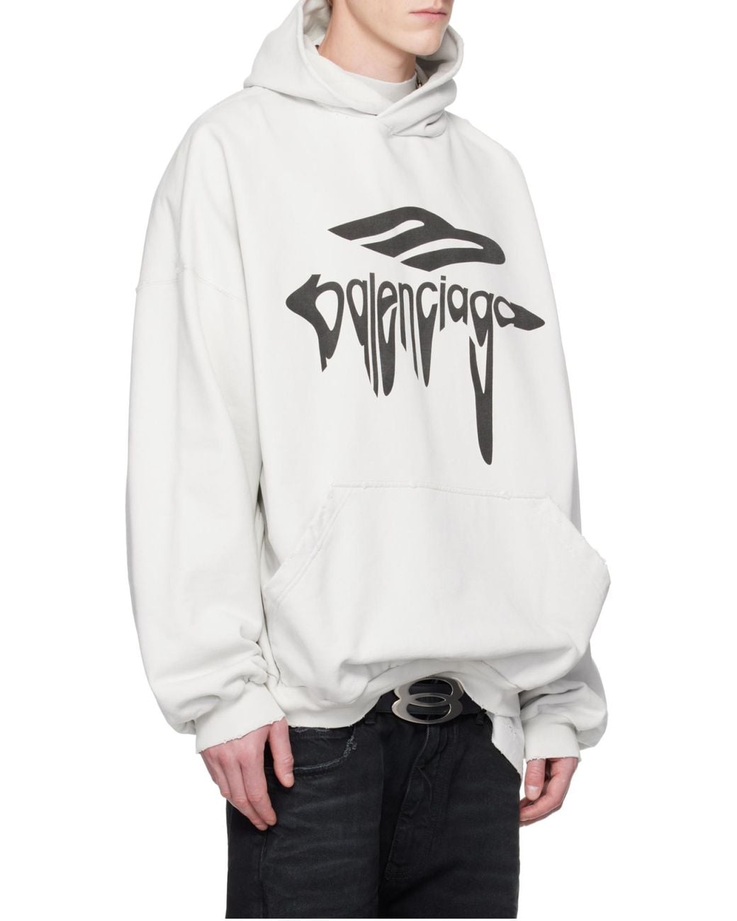 Balenciaga White 3B Liquefied Oversized Hoodie for men