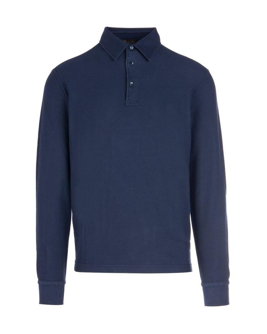 Loro Piana Blue Long-Sleeved Polo Shirt for men