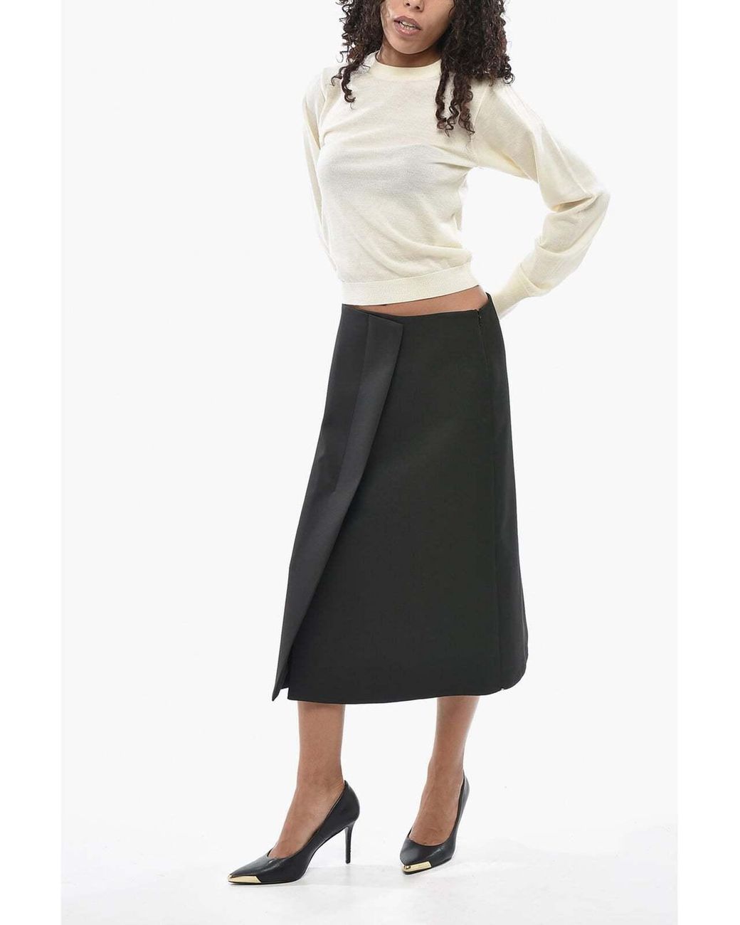 Max Mara Black Biada A-Line Midi Skirt