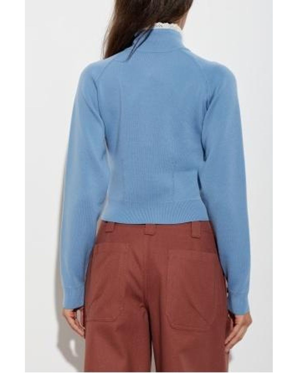 Chloé Blue Chloé Lace Trim Buttoned Knitted Sweater
