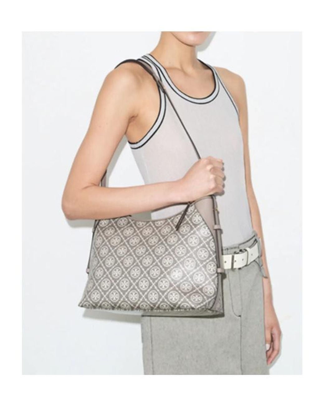 Tory Burch White T Monogram Jacquard Messenger Bag