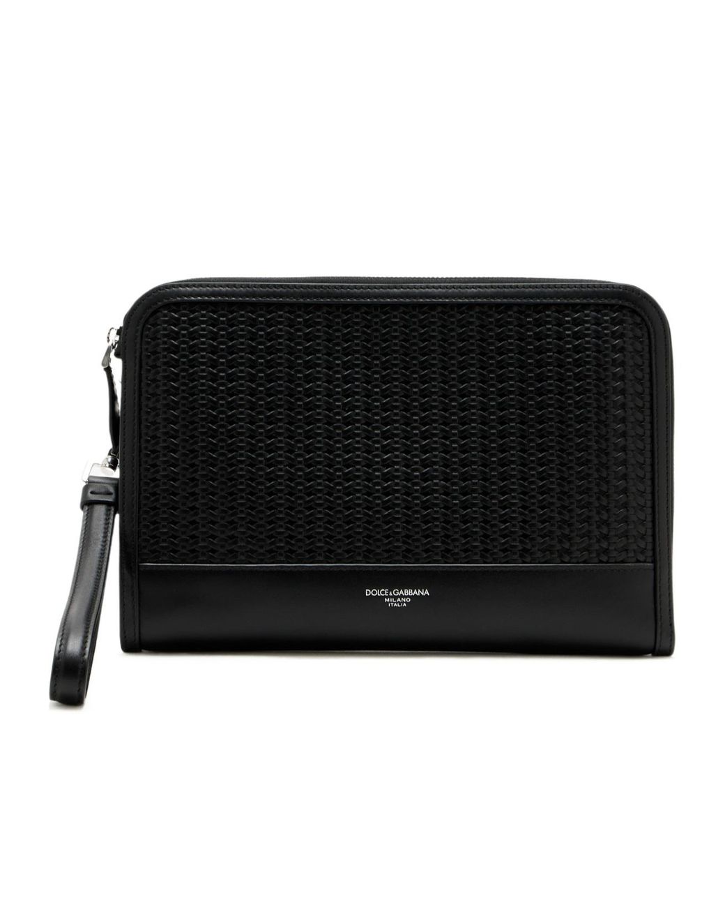 Dolce & Gabbana Black Woven Panel Wristlet Bag for men