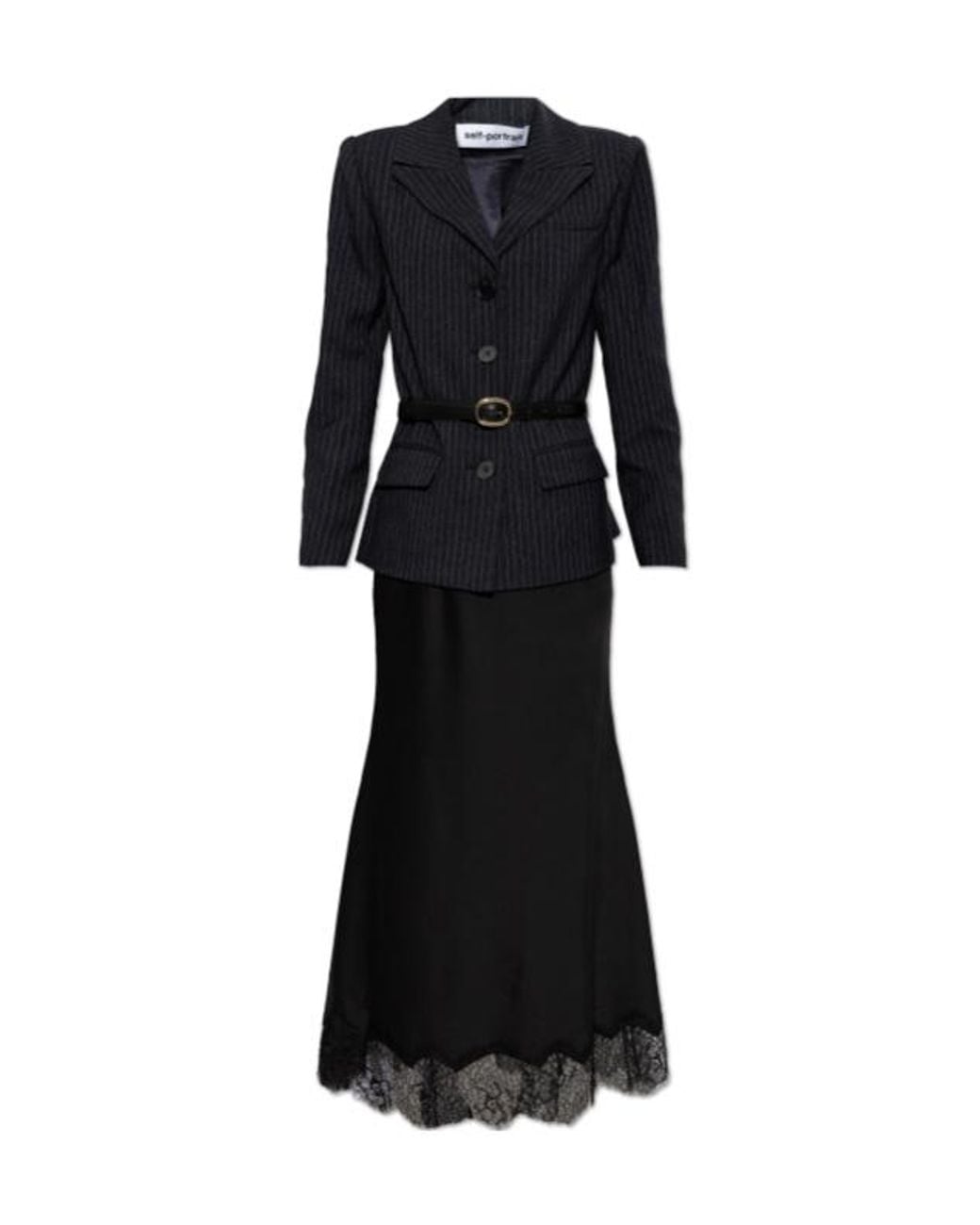 Self-Portrait Black Tailored Blazer Satin Midi Dress