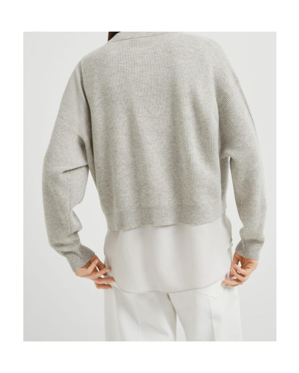 Brunello Cucinelli Gray Monile Detailed Knit Sweater