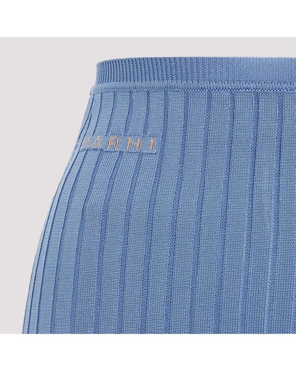 Marni Blue Logo Intarsia Ribbed-Knit Maxi Skirt