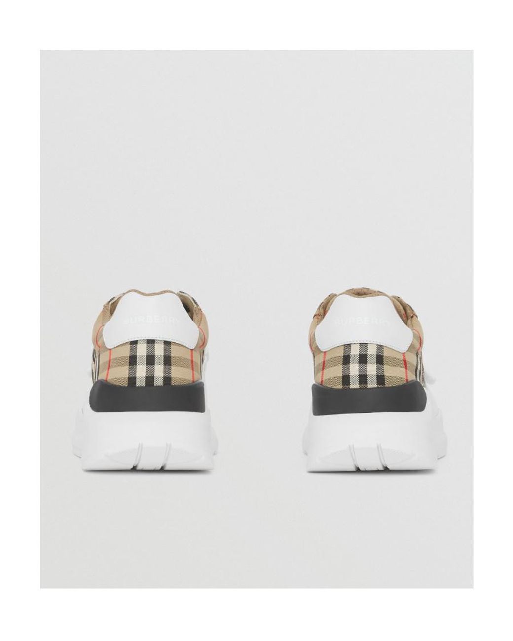 Burberry White Checked Lace-Up Sneakers for men