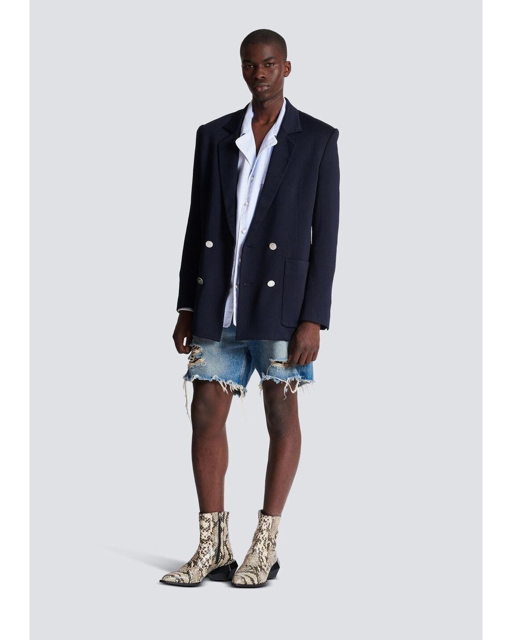 Balmain Blue Casual Mini Monogram Blazer for men