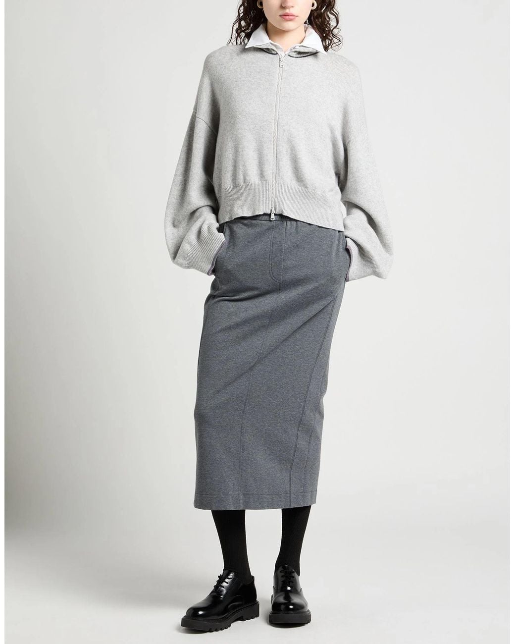 Brunello Cucinelli Gray High-Neck Zip Knit Sweater