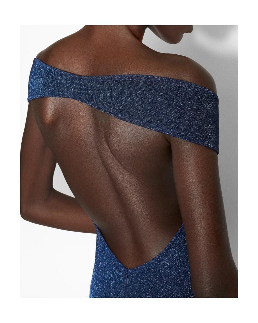Alaïa Blue Alaïa Off-Shoulder Open Back Maxi Dress