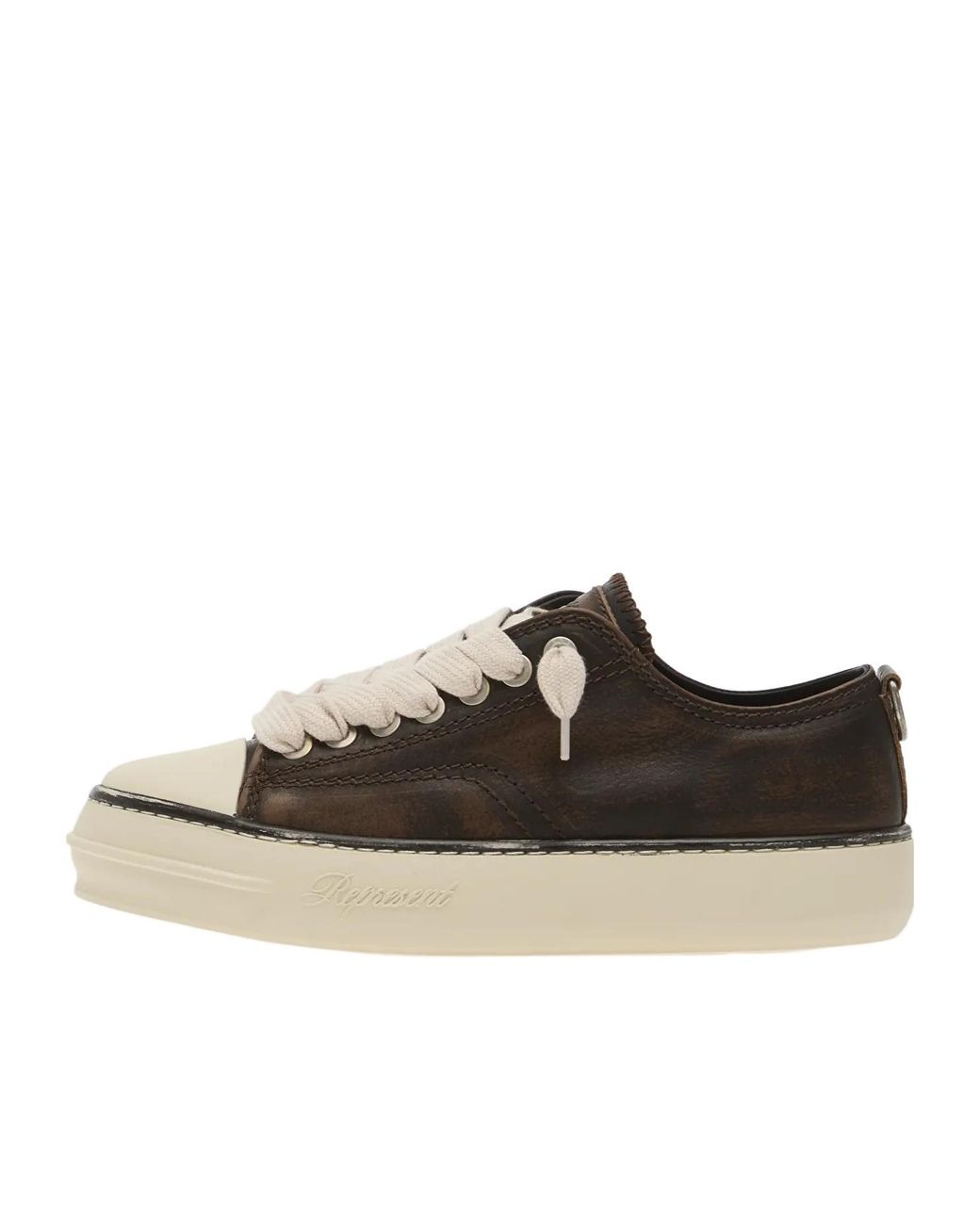 Represent Brown Rep-Cap Distressed Sneakers for men