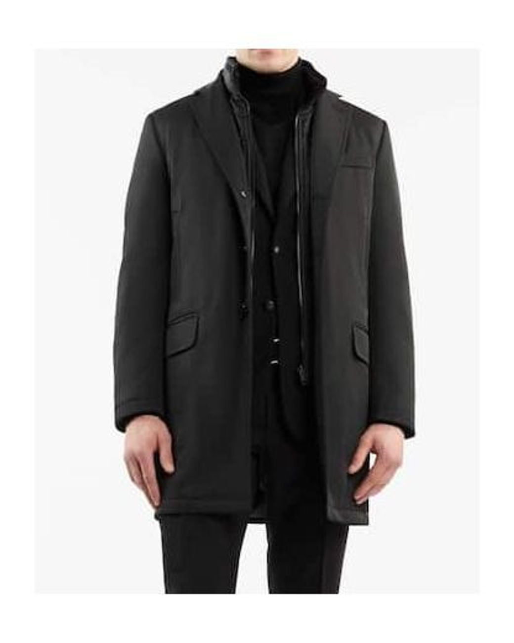 Fay Black Padded Peak Lapel Coat for men