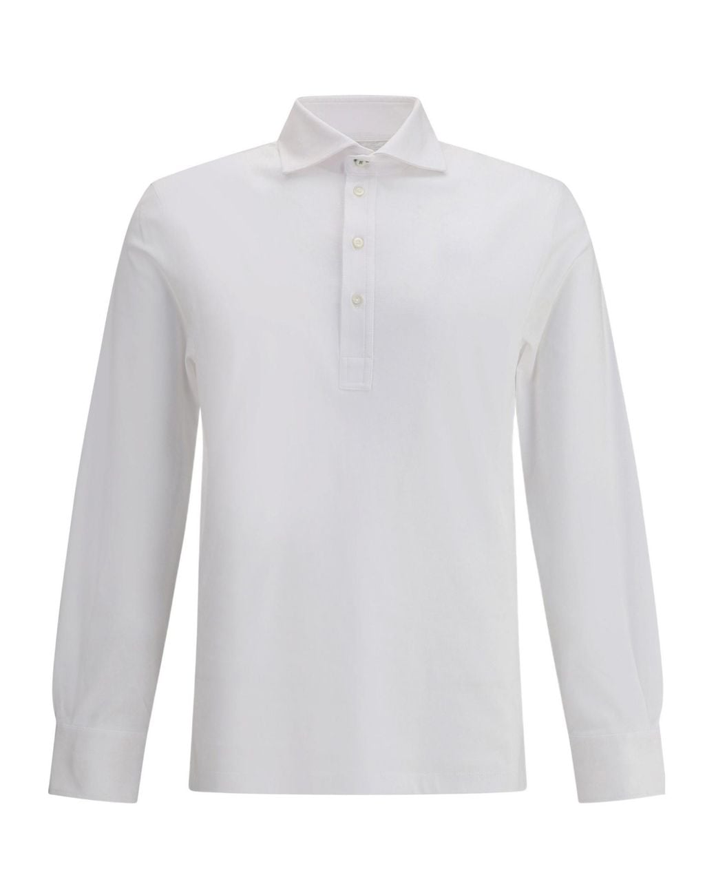 Brunello Cucinelli White Long Sleeved Buttoned Polo Shirt for men