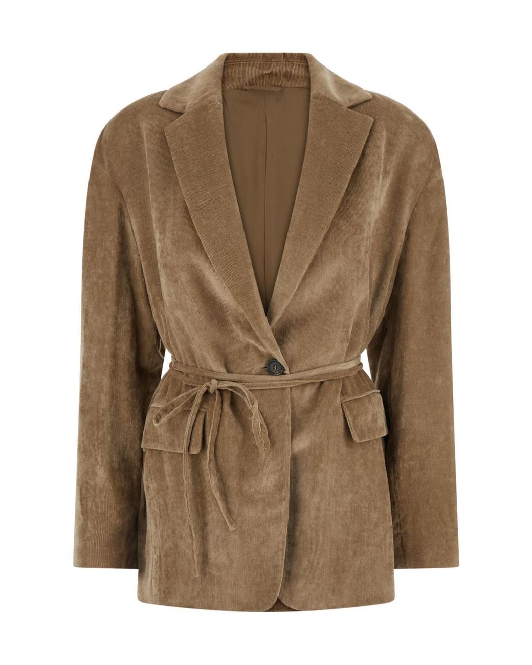 Brunello Cucinelli Brown Belted Single-Breasted Blazer