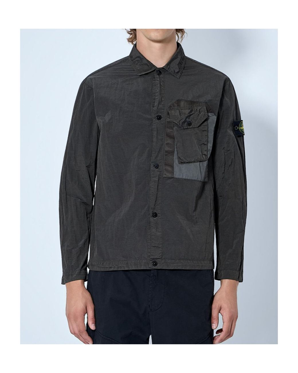 Stone Island Black Logo Patch Buttoned Shirt for men