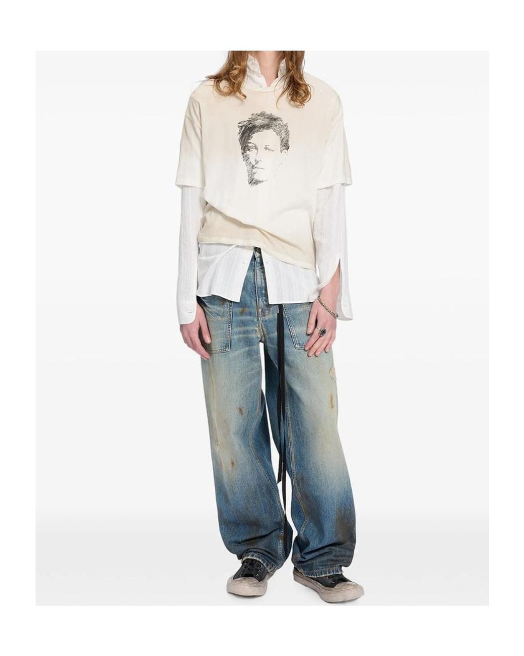 Ann Demeulemeester Blue Lu Portrait T-Shirt for men
