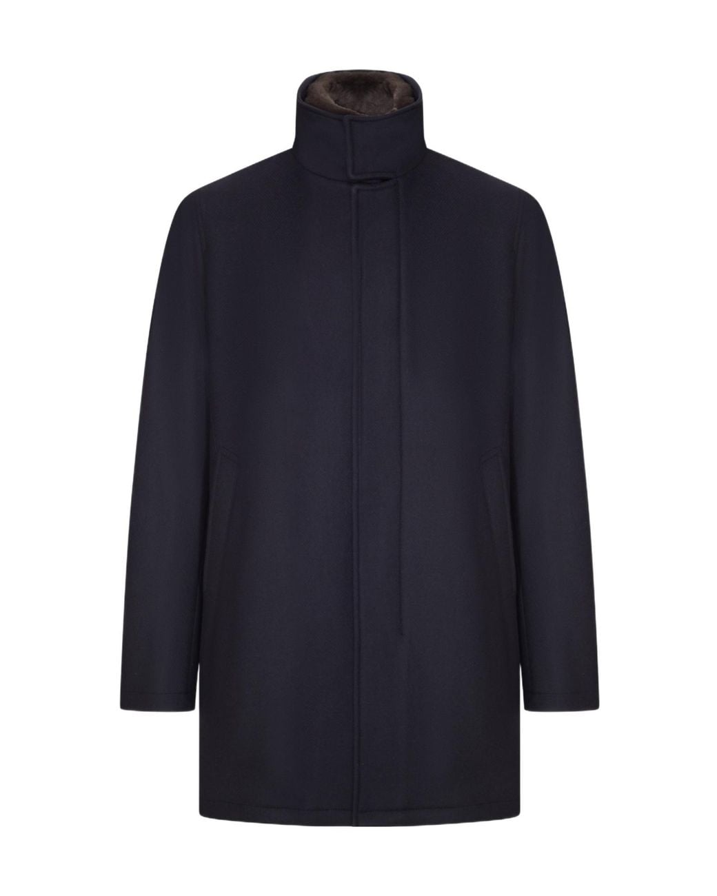 Herno Blue Stand Collar Single-Breasted Coat for men