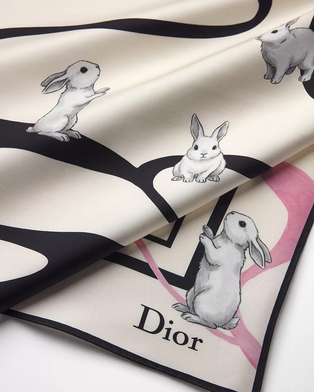 Dior White Funny Bunny 90 Square Scarf