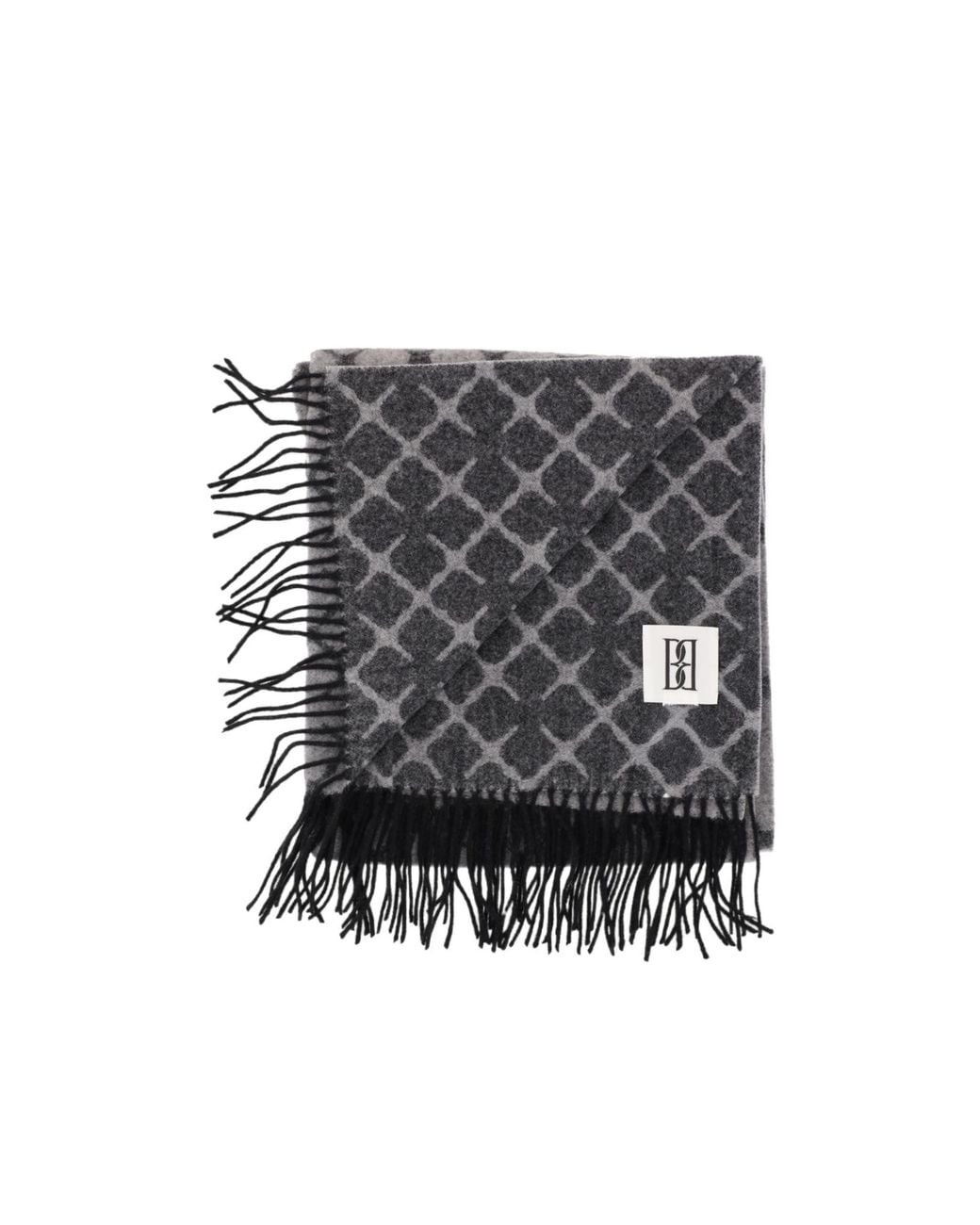 By Malene Birger Gray Fringed Patterned Scarf