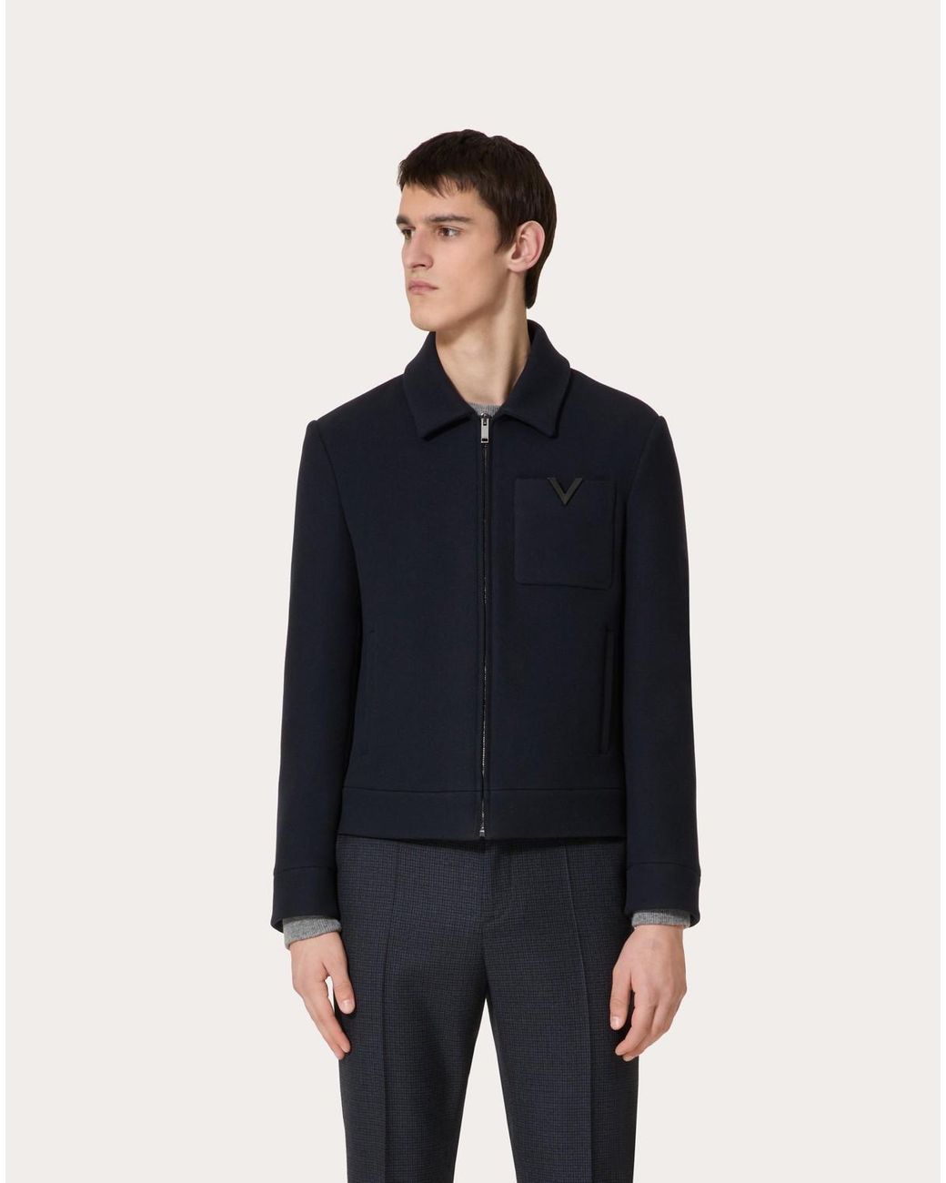 Valentino Blue Zip-Up Straight Hem Jacket for men