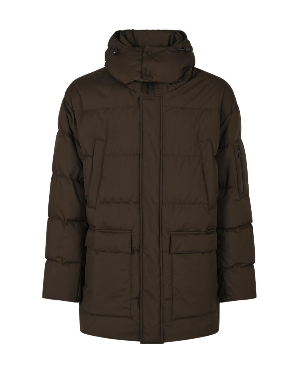 Herno Brown Hooded Quilted Jacket for men