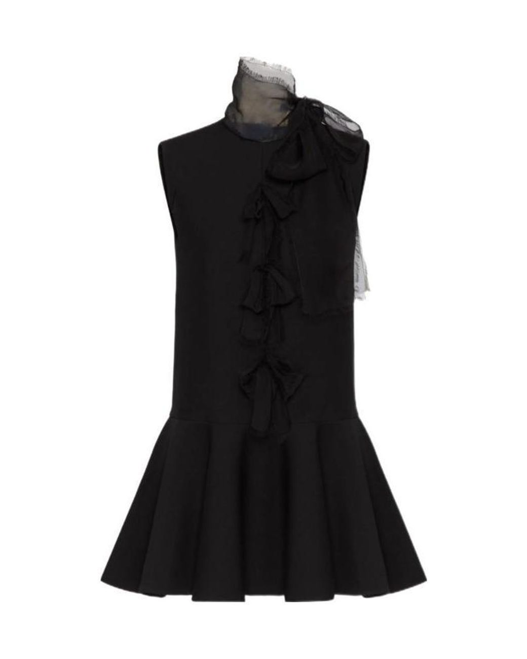 Valentino Black Pussybow-Collar Ruffle-Detail Shift Dress
