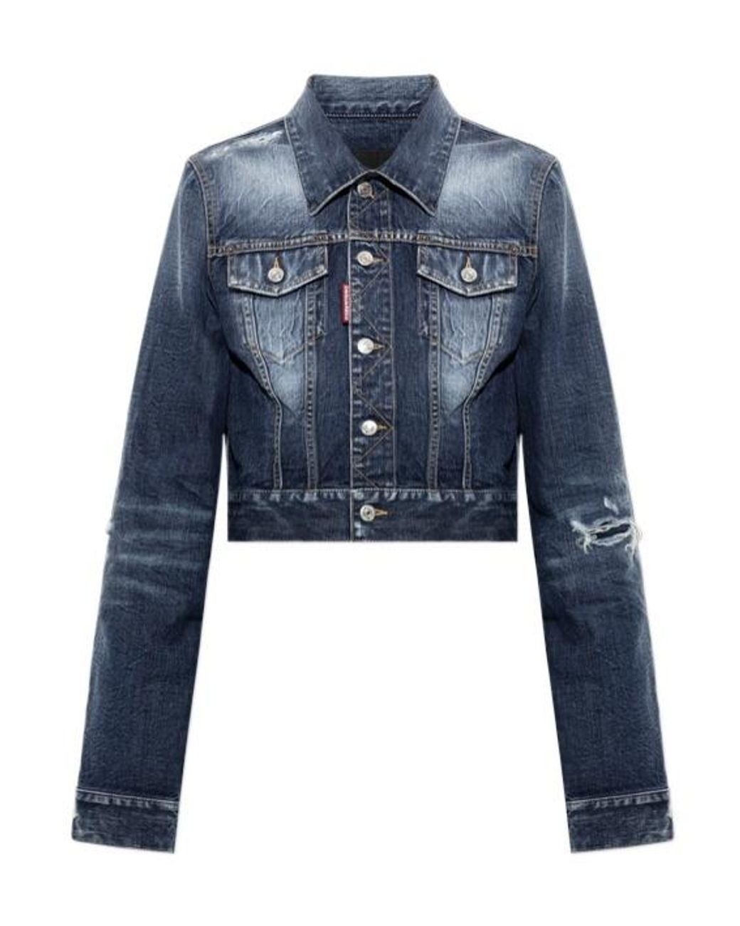 DSquared² Blue Distressed Cropped Denim Jacket