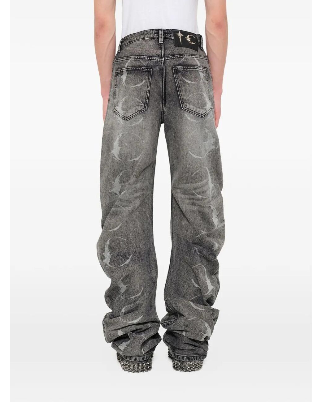 THUG CLUB Gray Laser Washed Parkour Long Jeans for men
