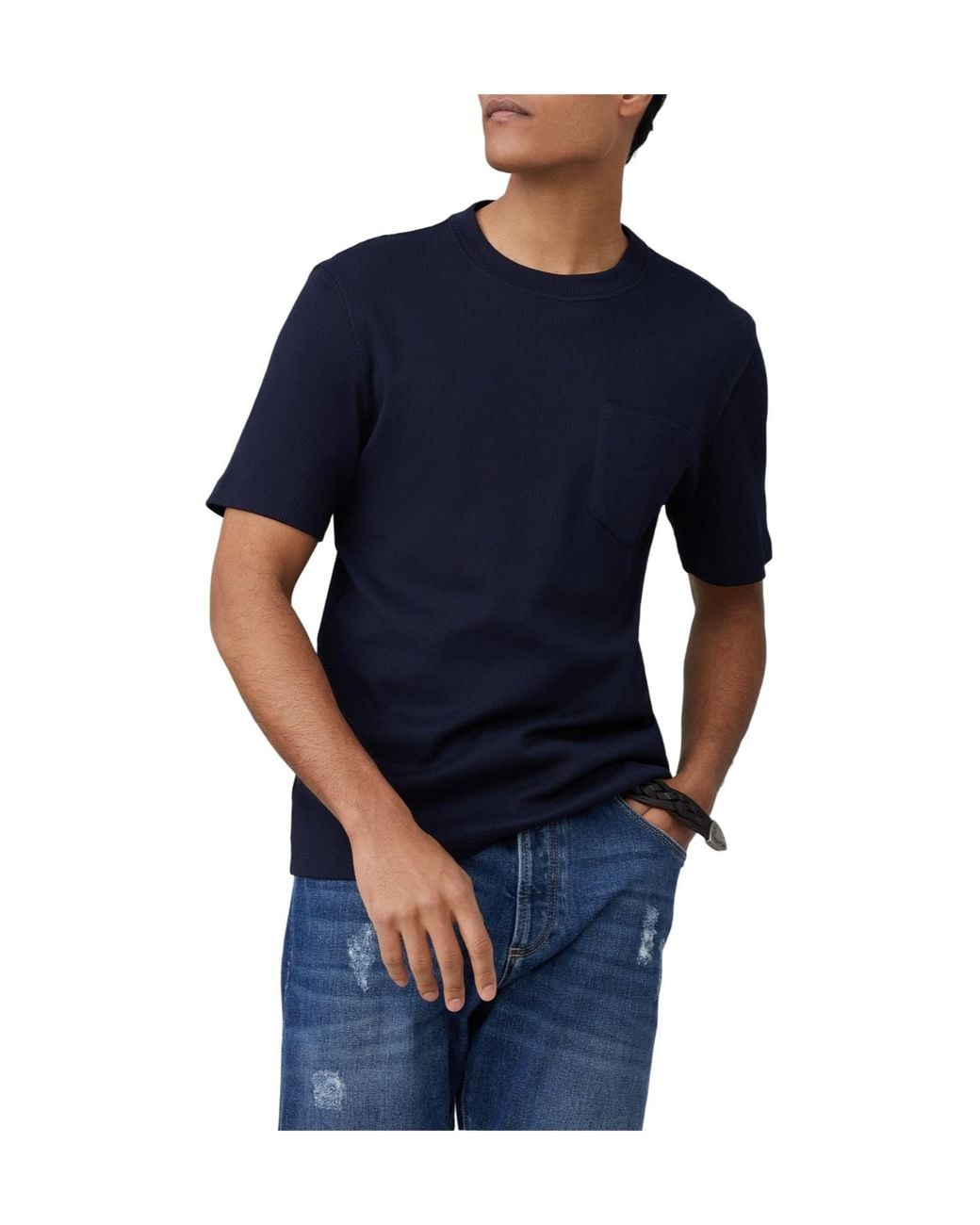 Brunello Cucinelli Blue Short-Sleeved Straight Hem T-Shirt for men