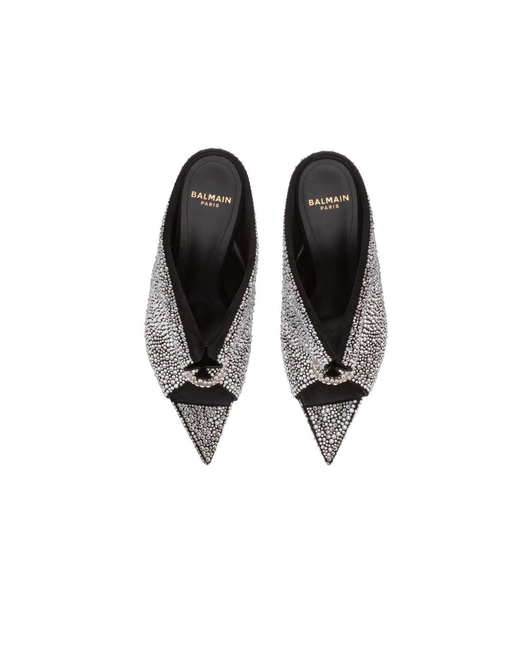 Balmain White Front Piercing Embellished Mules