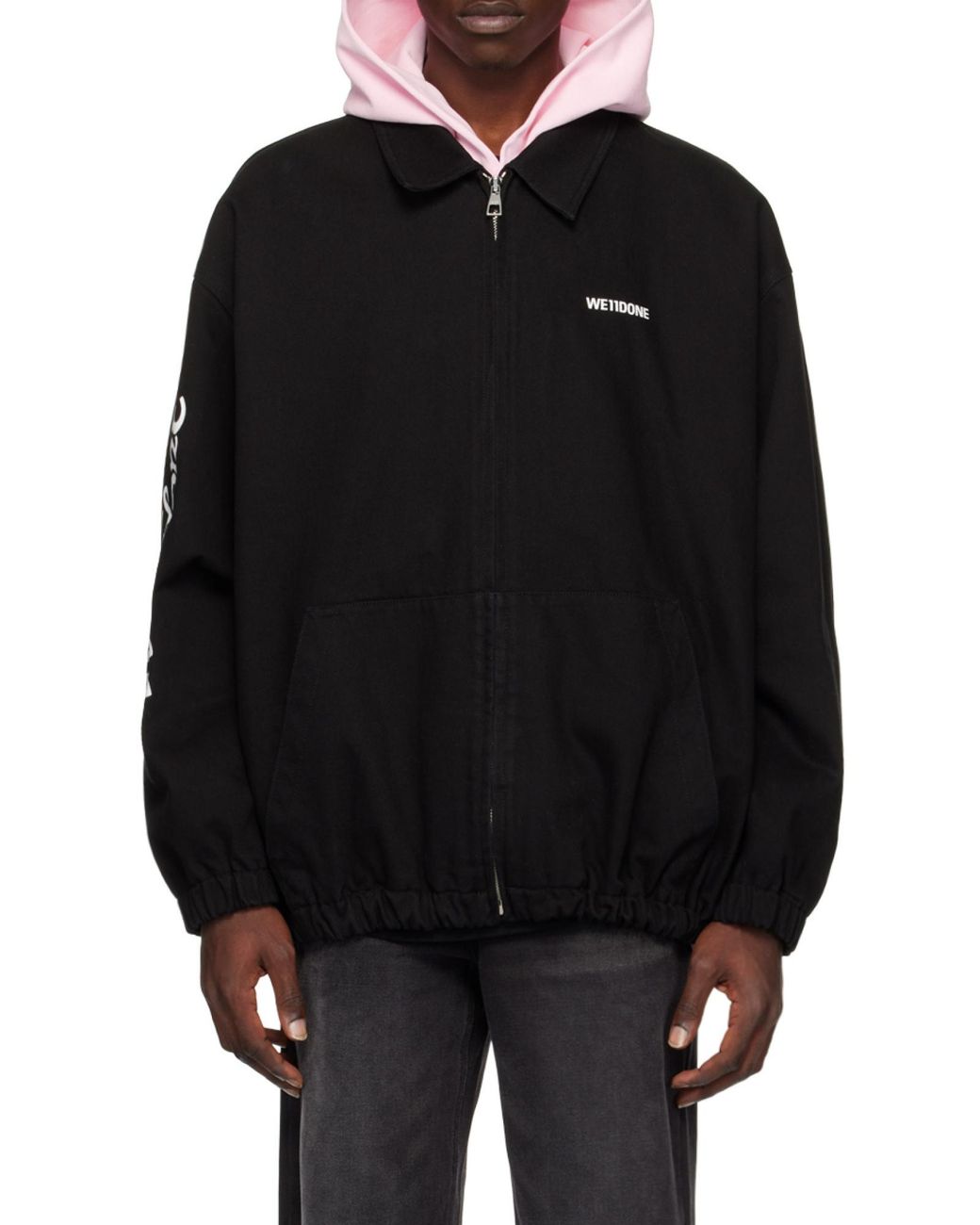we11done Black Logo Printed Zipped Jacket for men