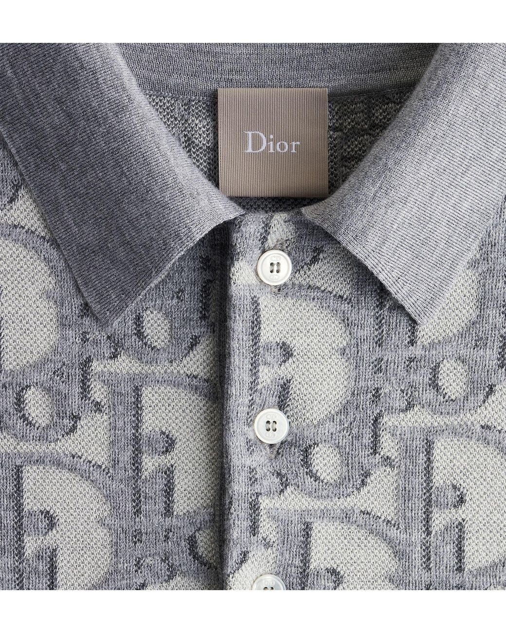 Dior Gray Monogram Knit Polo Shirt for men