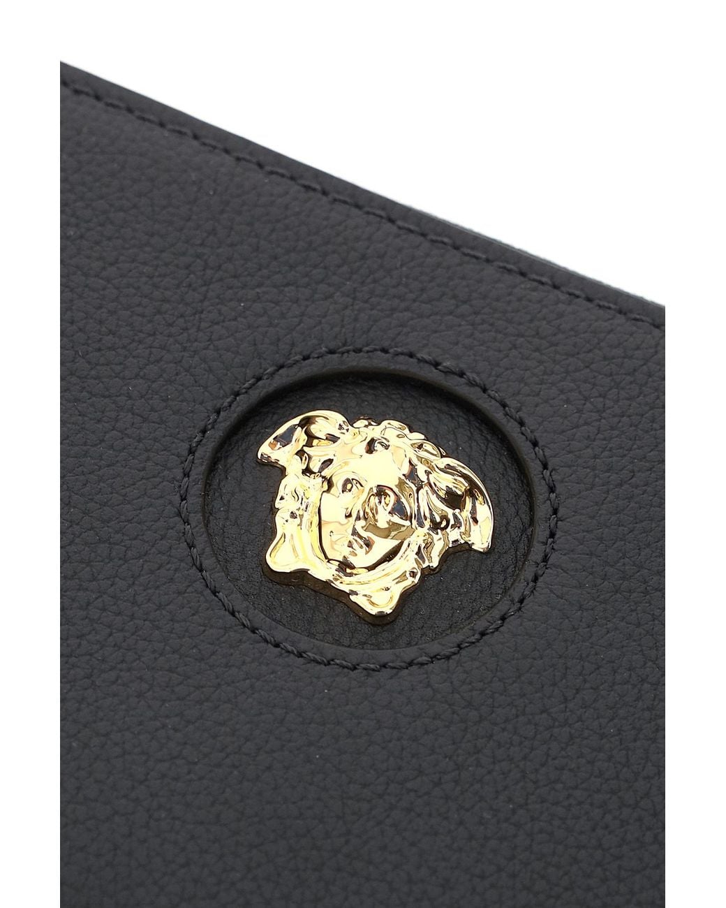 Versace Black Logo Detailed Zipped Wallet