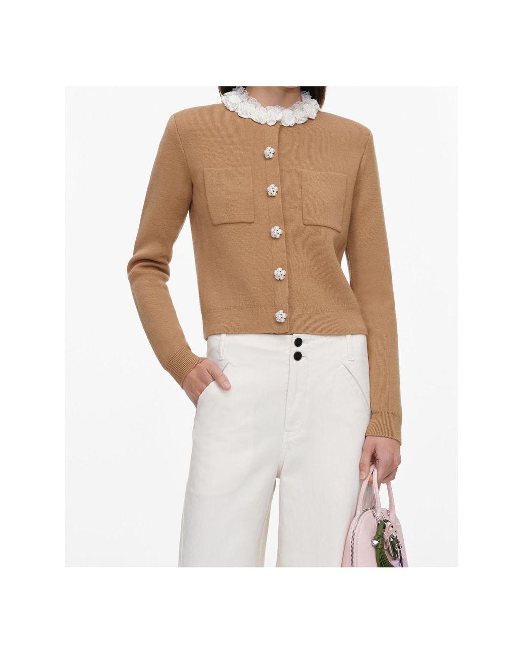 Self-Portrait Natural Embellished Knit Cardigan