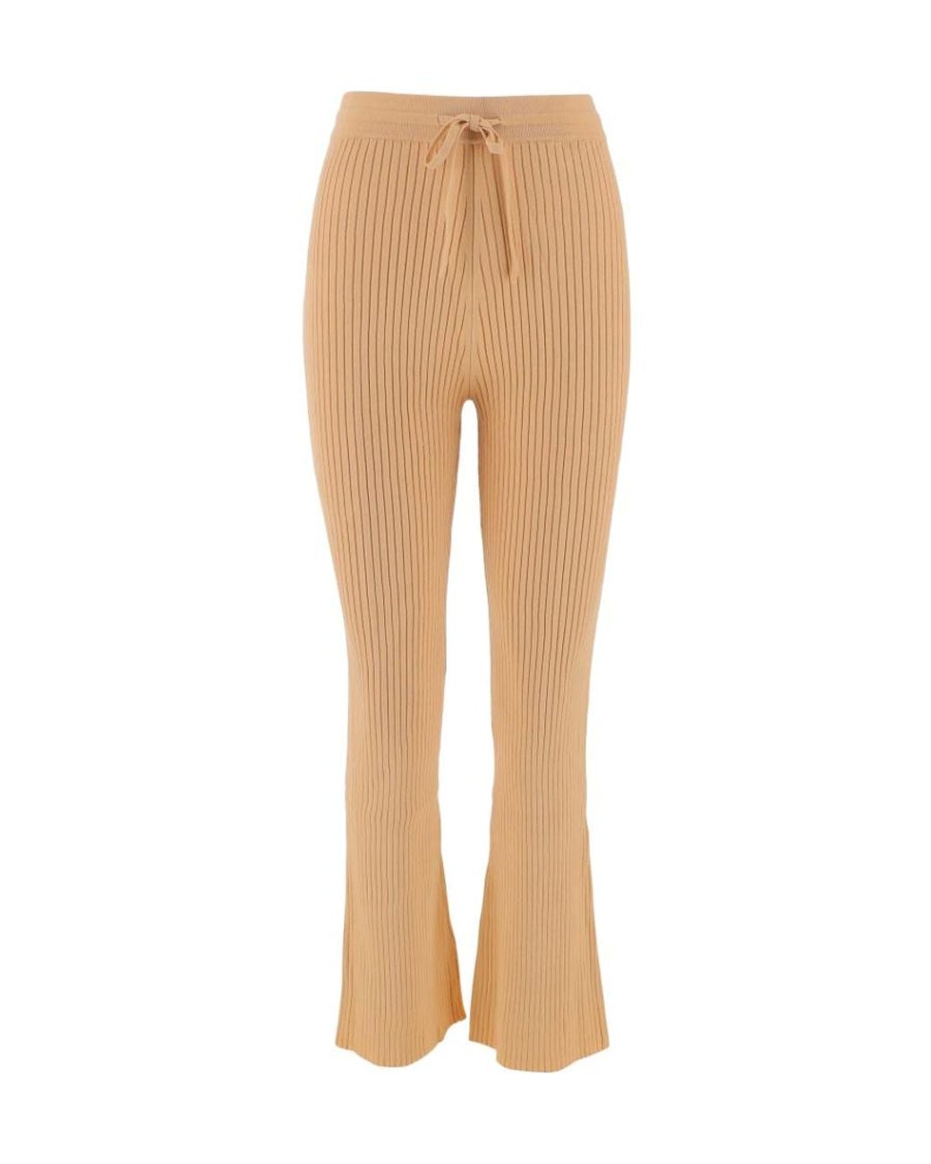 Nanushka Natural Ribbed Knitted Cropped Pants