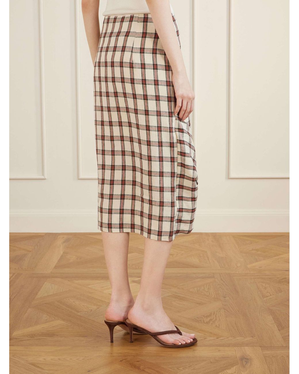 Rohe White Draped Check Midi Skirt