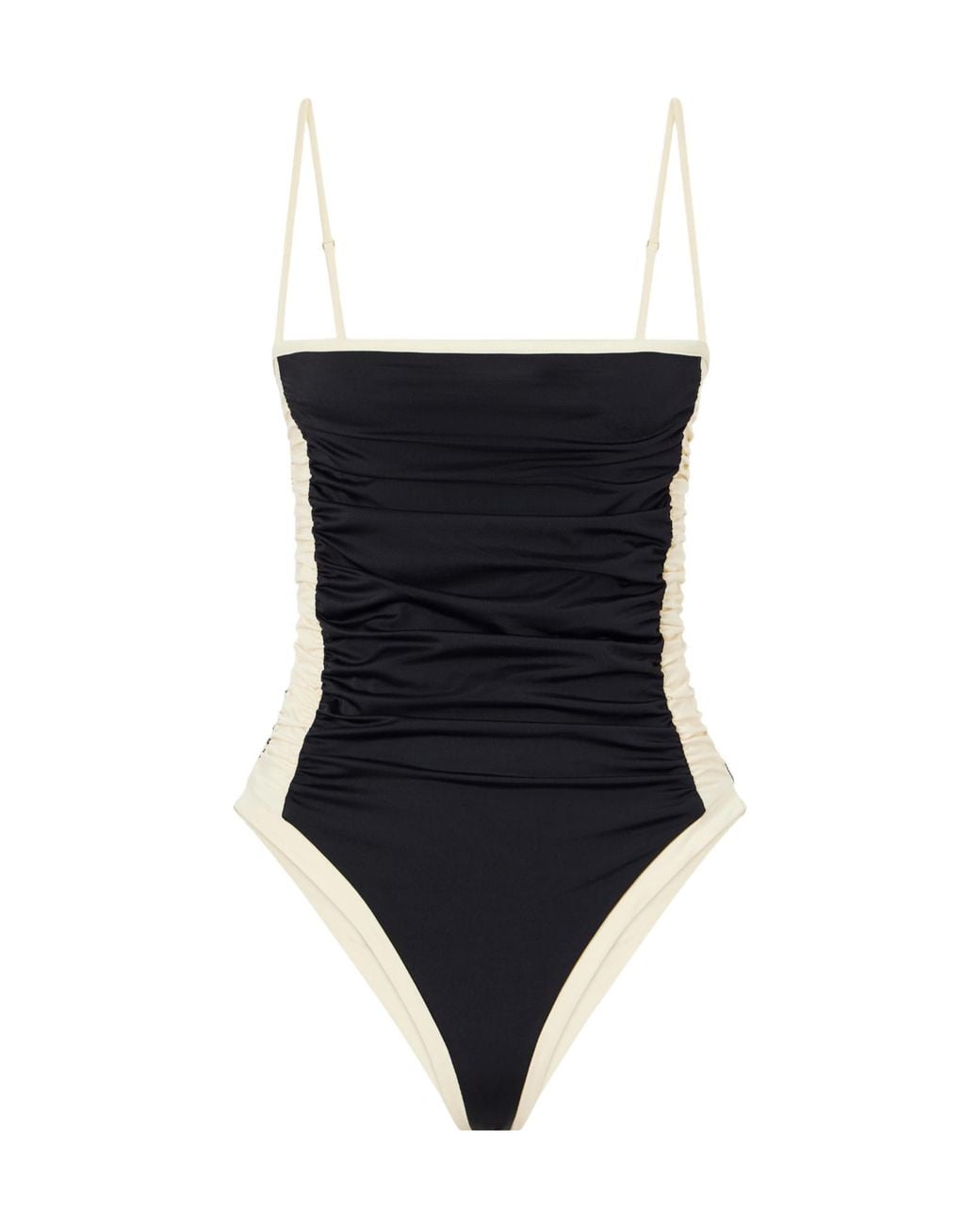 Johanna Ortiz Black Two-Tone Ruched Swimsuit