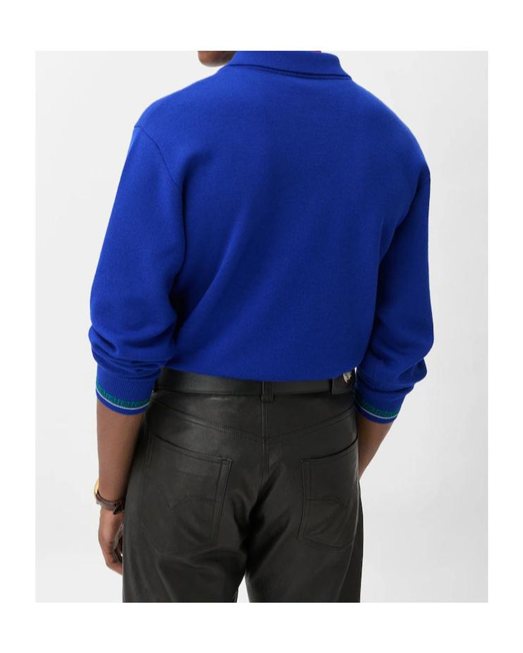 Versace Blue Greca Tipping Polo Knitted Sweater for men