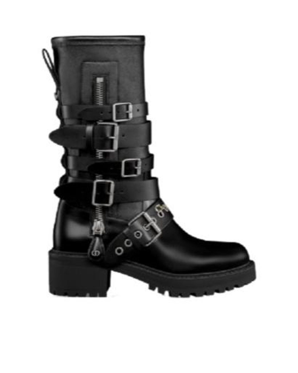 Dior Christian Zip Detailed Buckled Boots in Black | Lyst
