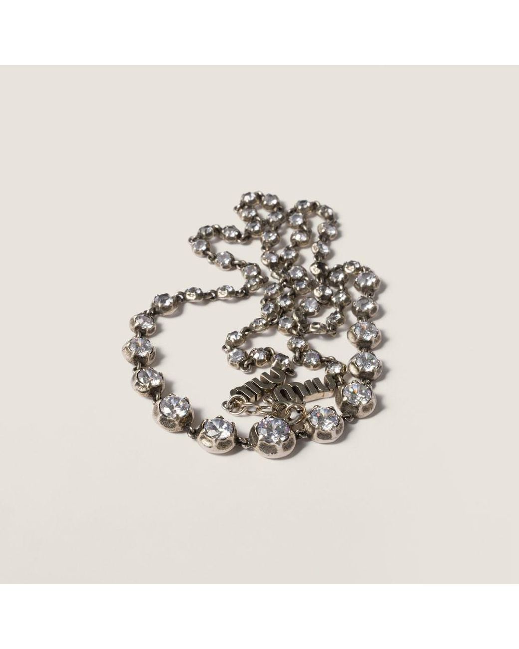 Miu Miu Metallic Metal Necklace With Crystals