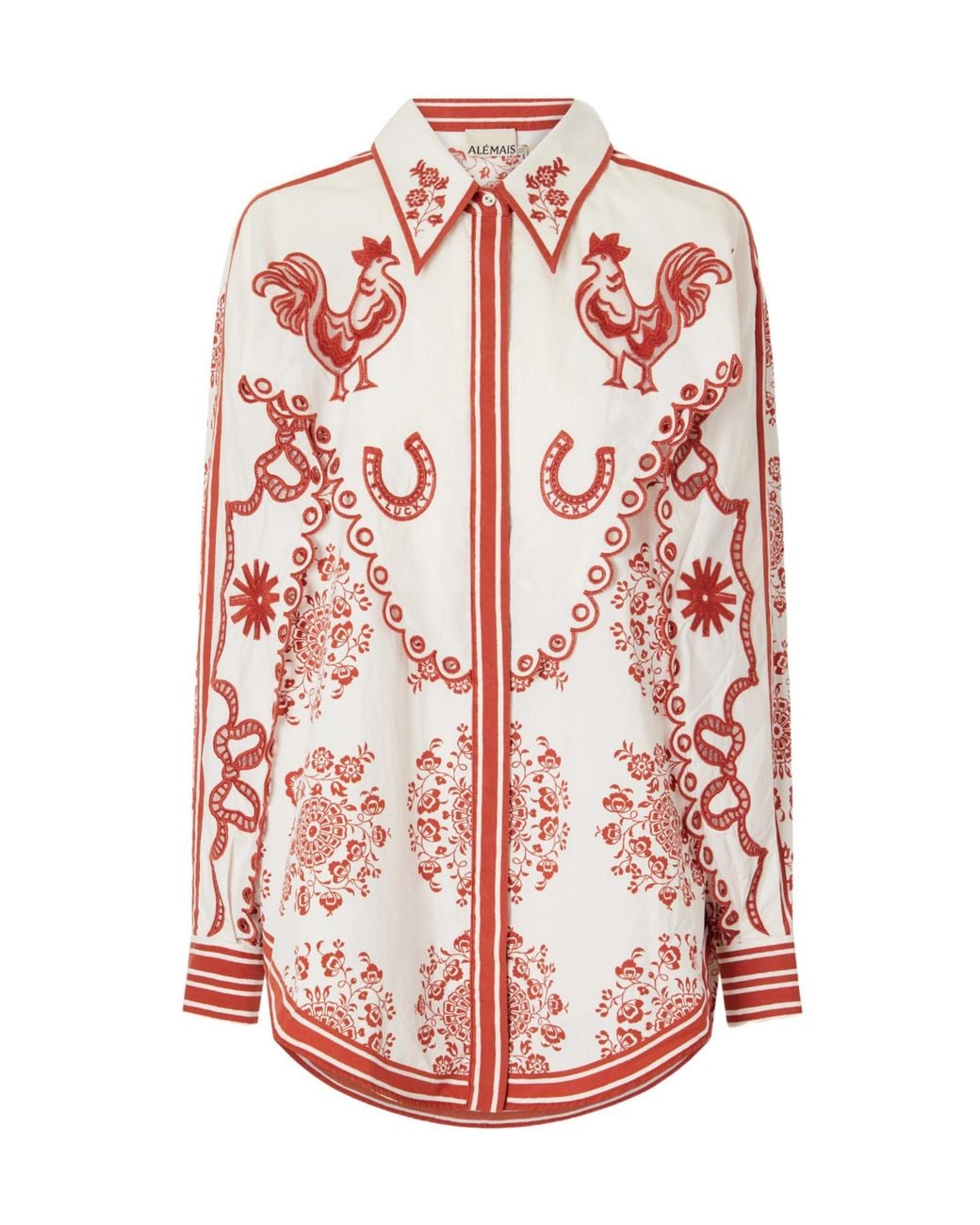 ALÉMAIS Scalloped Embroidered Printed Cotton-Poplin Shirt