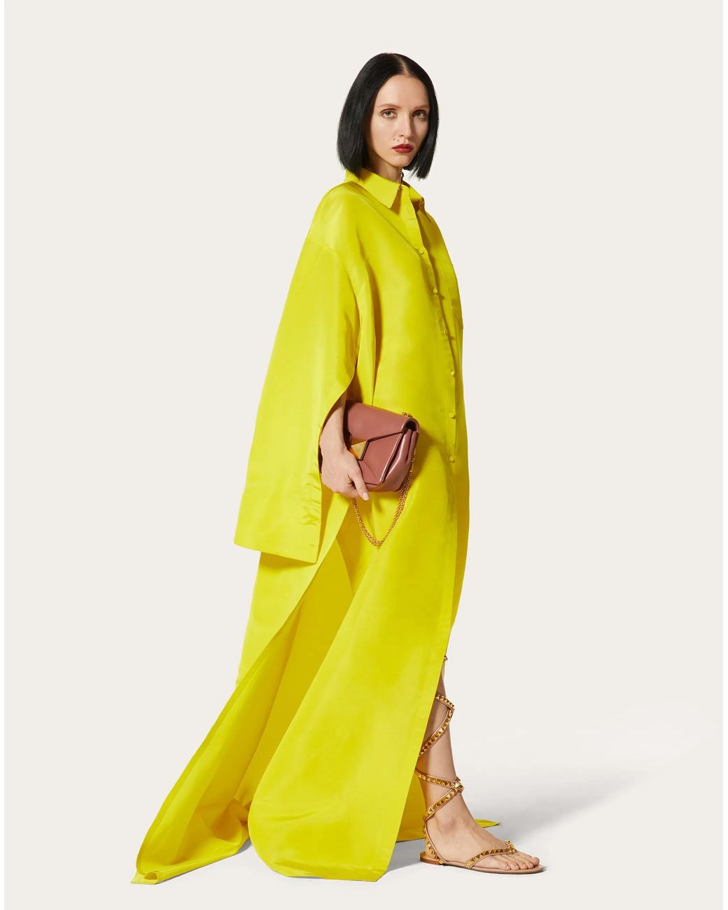 Valentino Yellow Button Long-Sleeved Dress