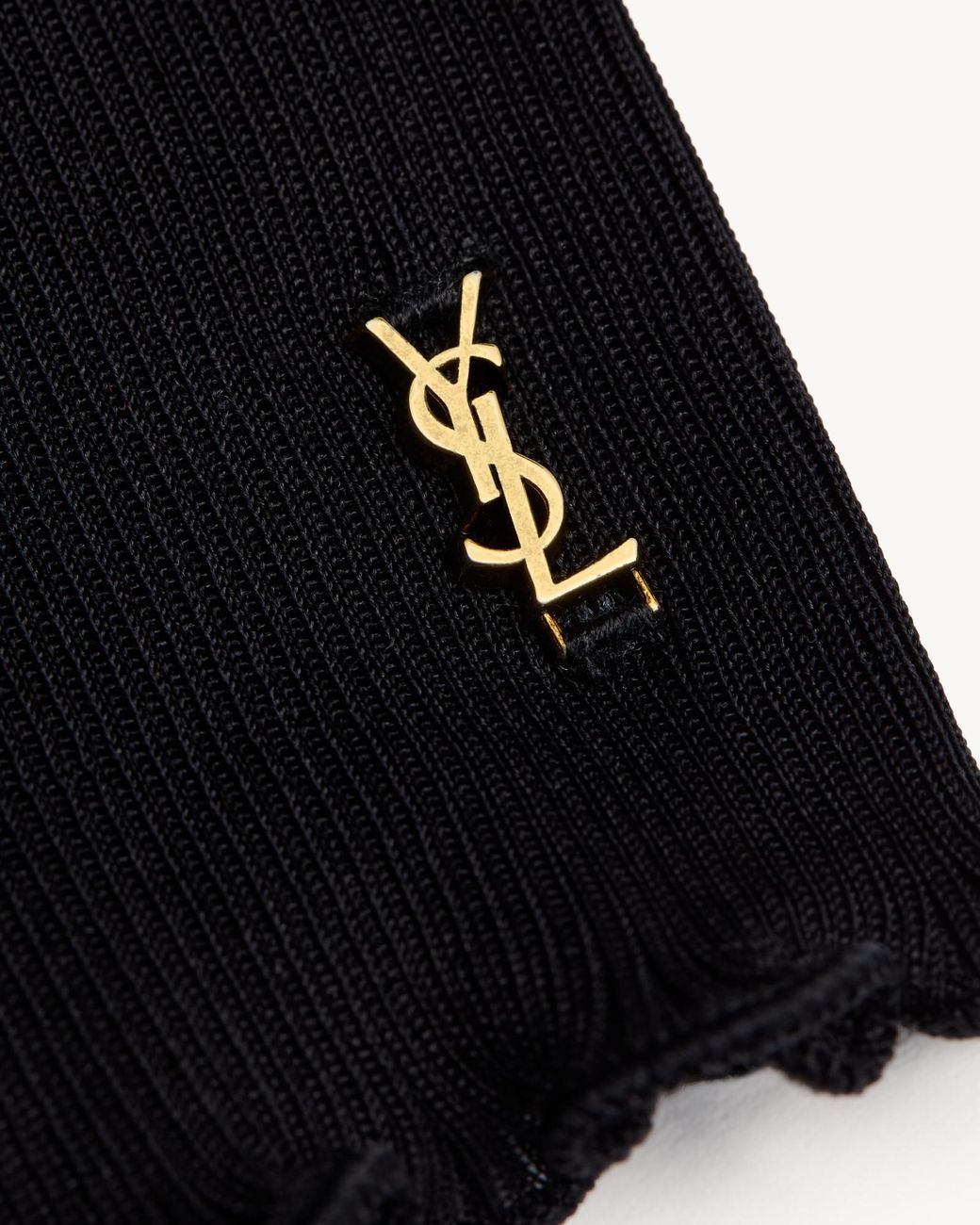 Saint Laurent Black Cassandre V-Neck Ribbed Top