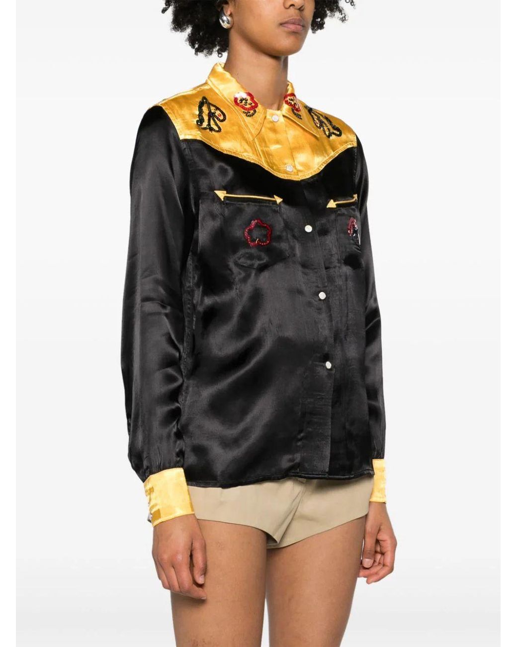 Bode Black Sequin Rodeo Satin Shirt
