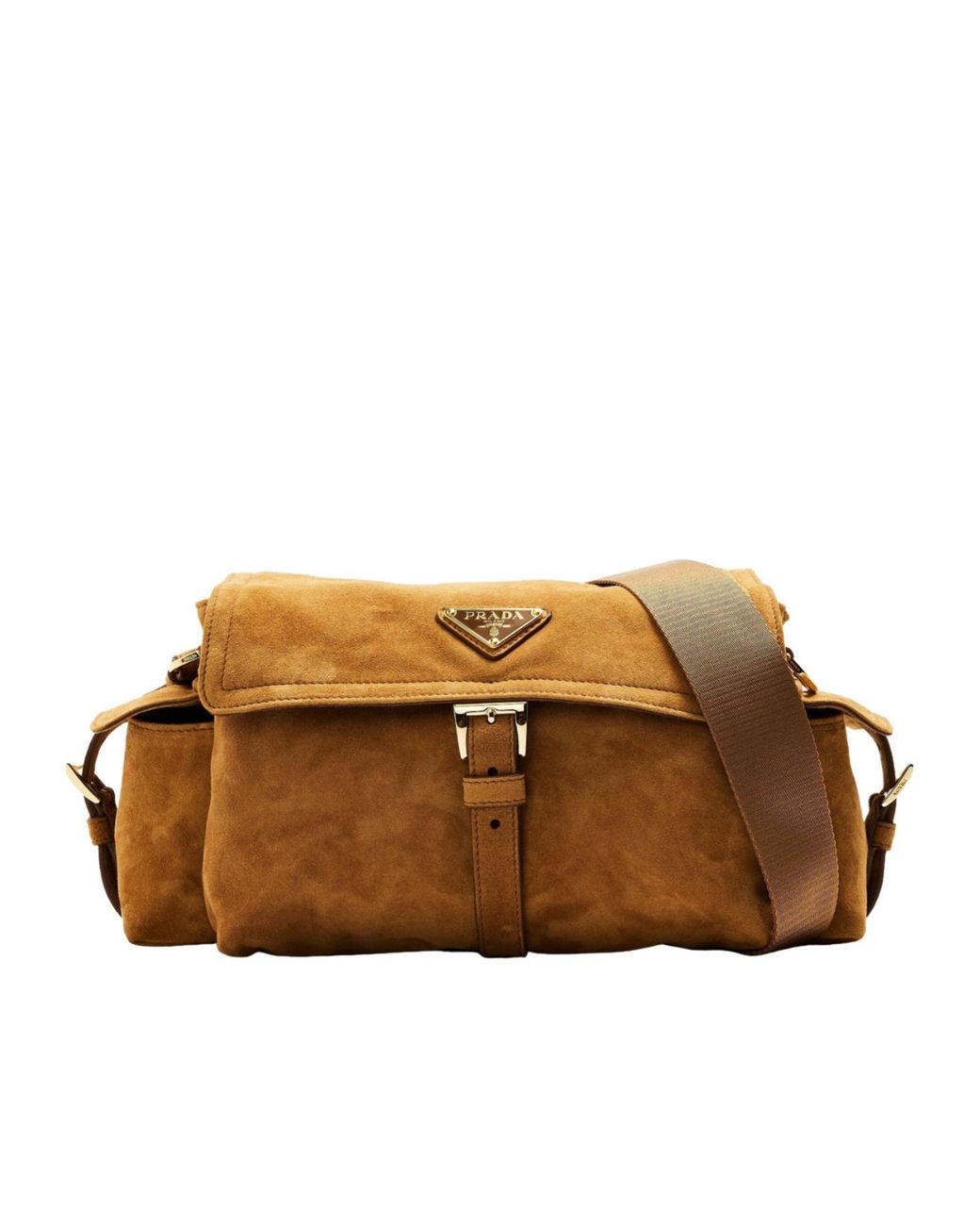 Prada Brown Explore Medium Suede Shoulder Bag With Flap