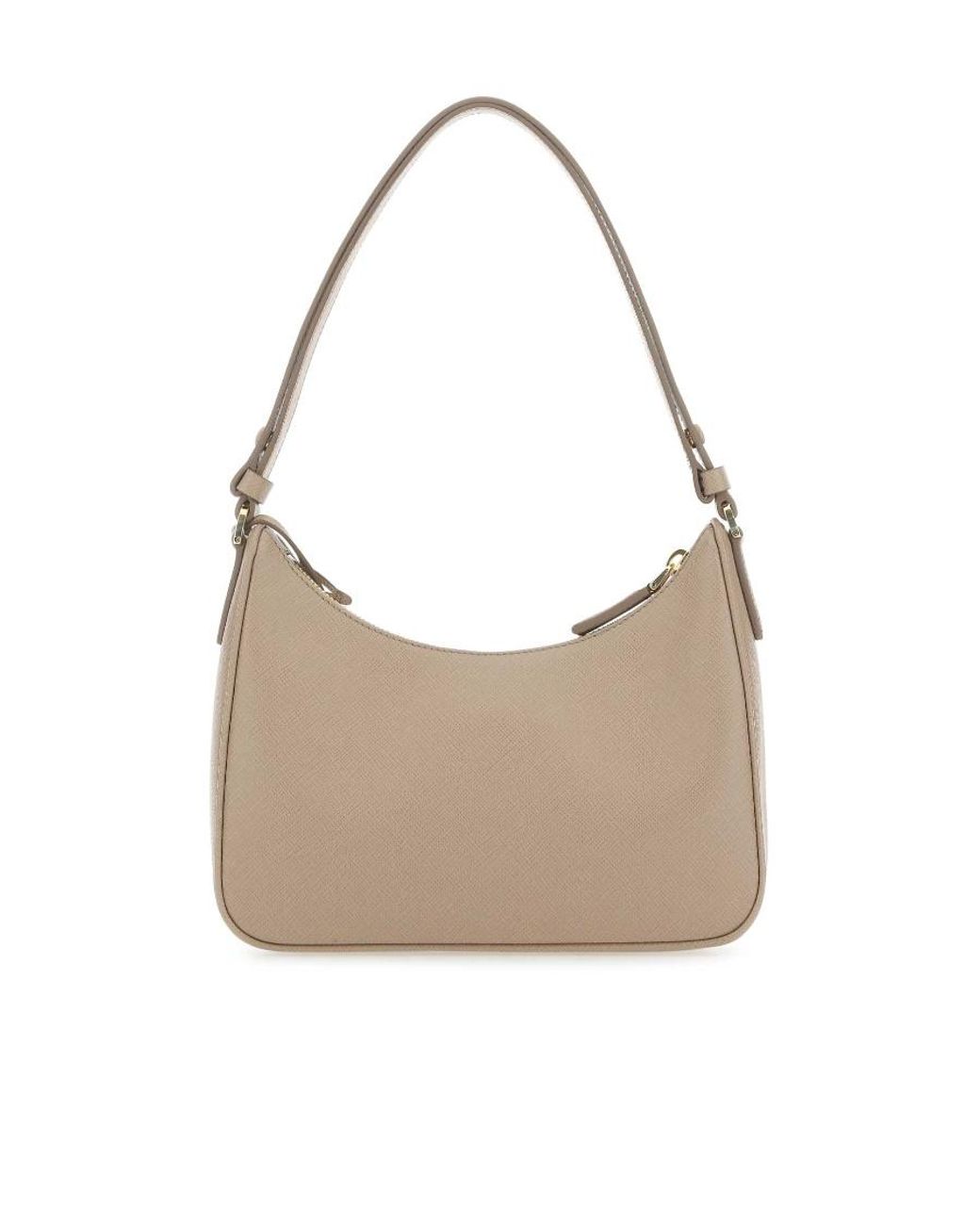 Prada White Logo Plaque Zipped Shoulder Bag