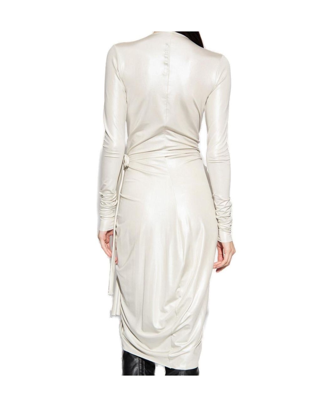 Rick Owens White Draped-Design V-Neck Dress