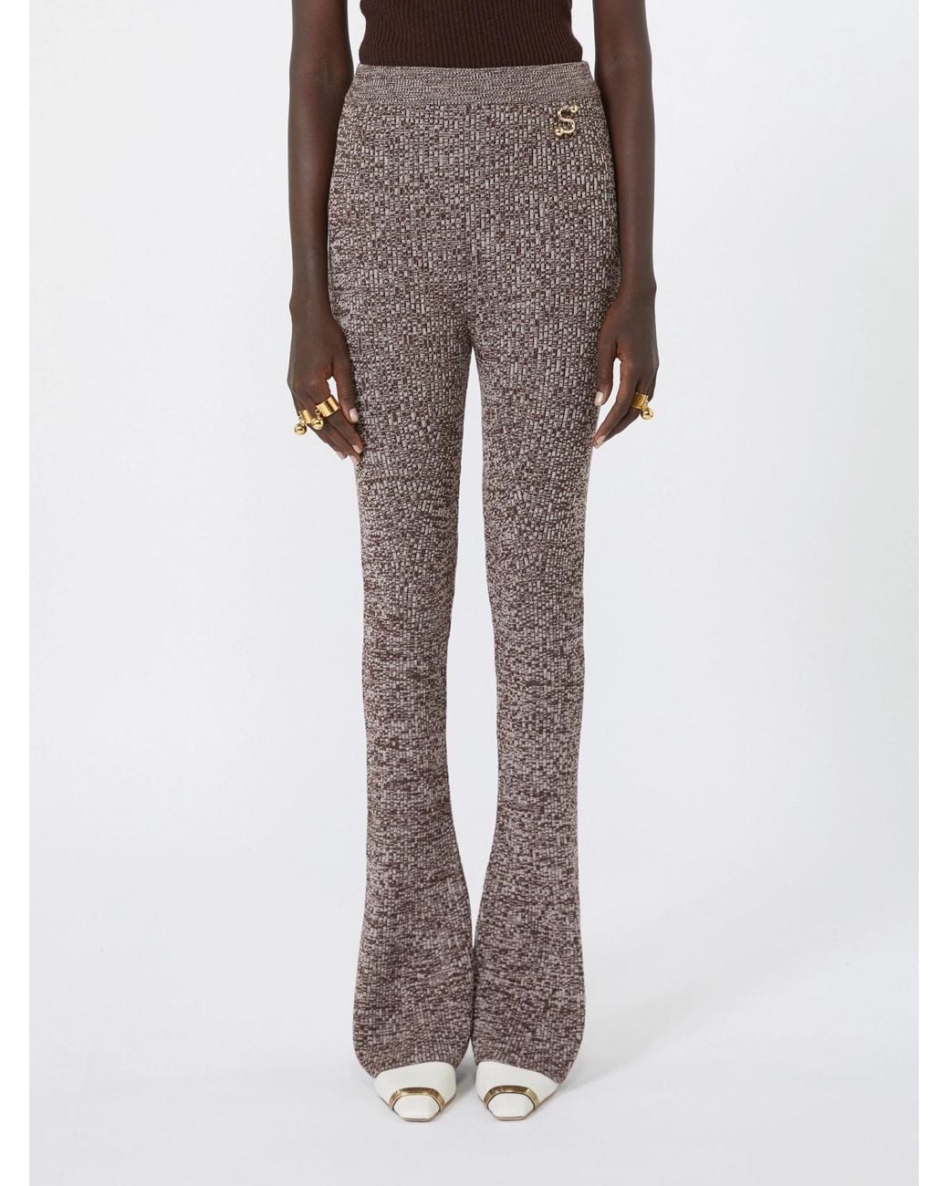 Sportmax Gray Marled Flared Knitted Trousers
