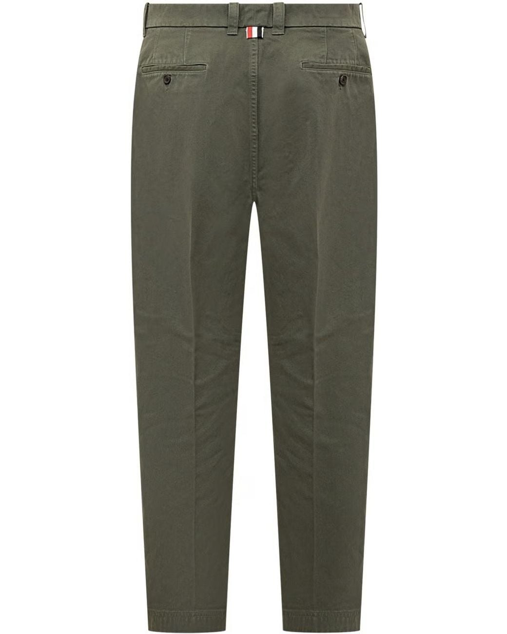 Thom Browne Green Straight-Leg Mid-Rise Trousers for men